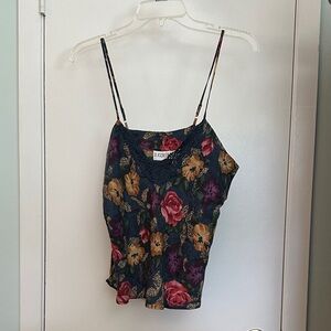 Silkscreen Floral Lace Trim Camisole